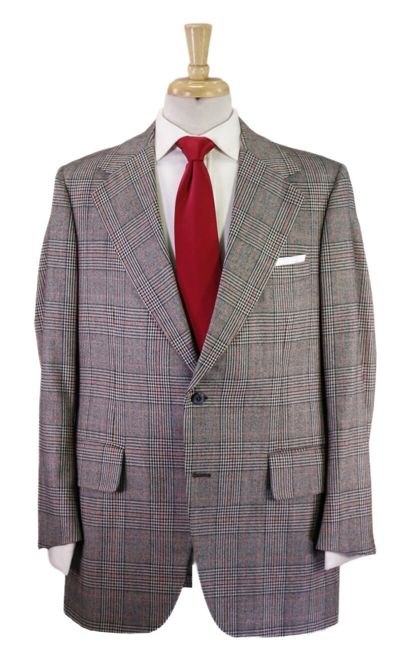 Vintage 1970's Black Gray Red Plaid Wool Fleece 2-Btn Suit 44L